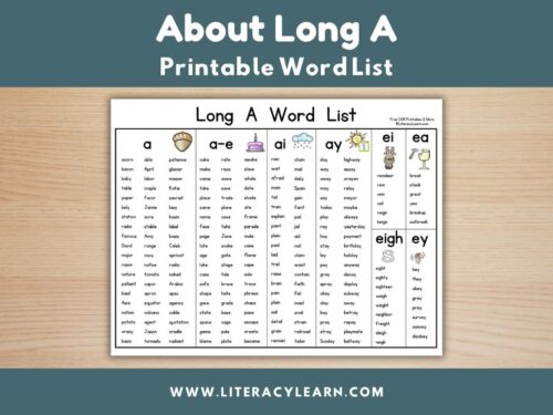 About Long A: Printable Word List