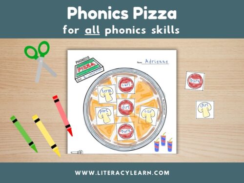 Graphic titled, "Phonics Pizza for all phonics skills."