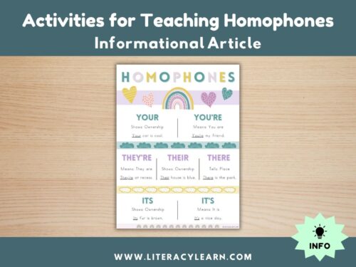 Cover photo for activities to teach homophones.
