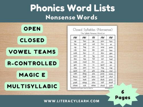 Phonics Word Lists: Nonsense Words