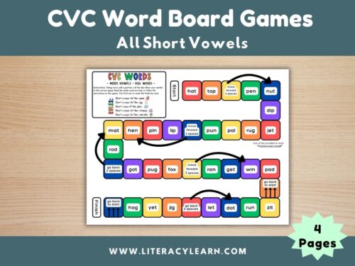 Cover for CVC board games - mixed vowels.