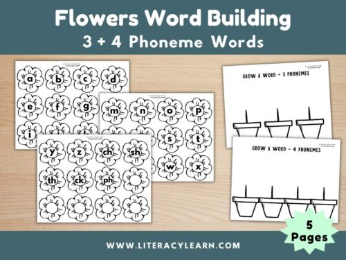 Graphic titled, "Spring Flowers Word Building: 3-4 Phoneme Words."