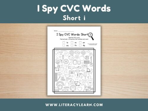 Graphic titled, "I Spy CVC Words: Short i."