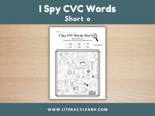 Graphic titled, "I Spy CVC Words: Short o."