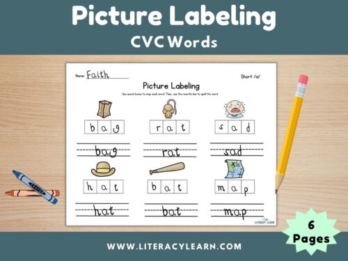 Cover showing CVC picture labeling worksheet.