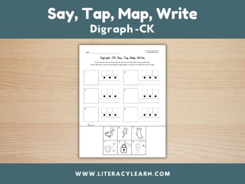 Graphic titled, "Say, Map, Tap, Write: Digraph -CK."