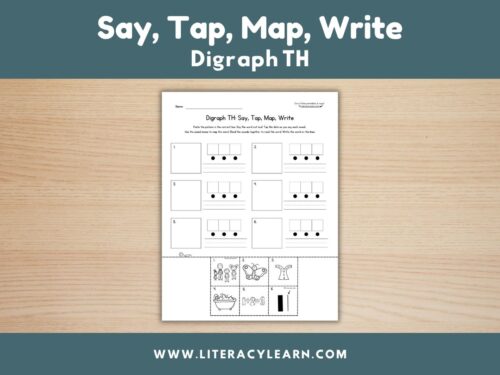 Graphic titled, "Say, Map, Tap, Write: Digraph TH."