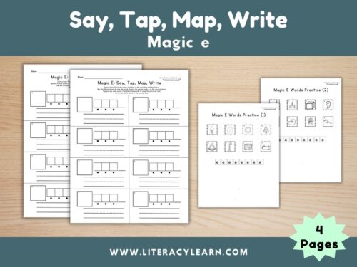 Graphic titled, "Say, Map, Tap, Write: Magic E."