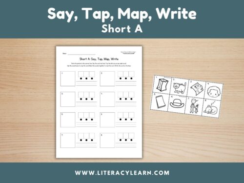 Graphic titled, "Say, Map, Tap, Write: Short a."
