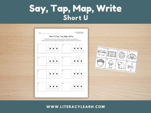 Graphic titled, "Say, Map, Tap, Write: Short U."