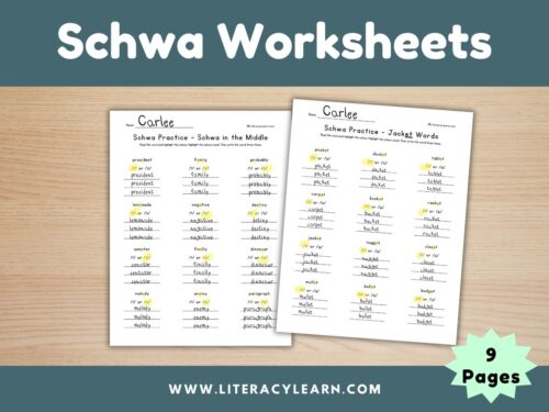 Cover showing two schwa worksheets.