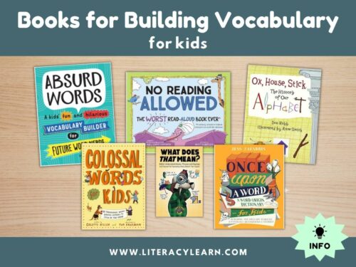 Graphic titled, "Books for Building Vocabulary: for kids."