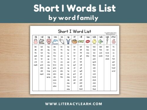 Cover photo for short i word list.