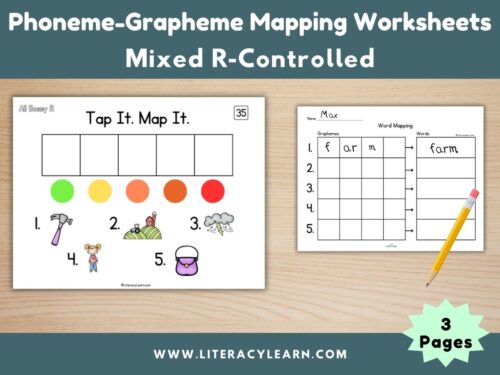 Graphic showing word mapping worksheets for r-controlled words.