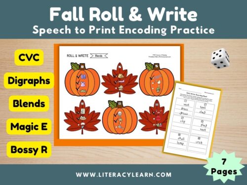 Cover photo for fall roll and write center activity.