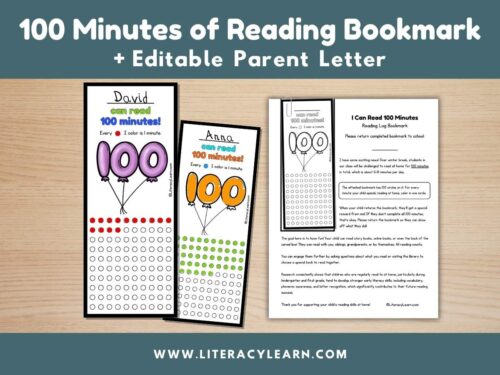 Reading Log Bookmark: 100 Minutes of Reading