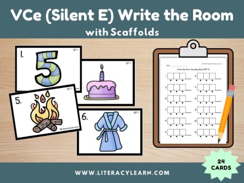 Graphic showing write the room activity with clipboard and pictures.
