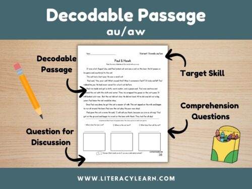 Cover showing decodable story for variant vowels aw/au.