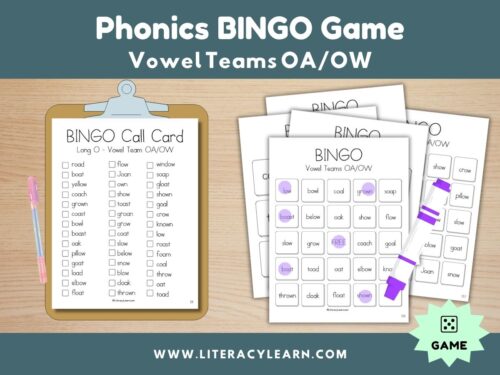 Cover photo for vowel team oa/ow Bingo game.