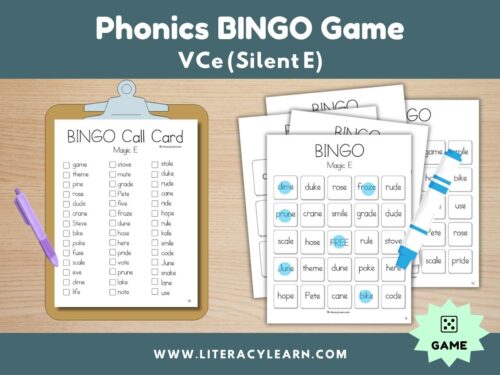 Cover graphic showing Bingo game for VCe words.