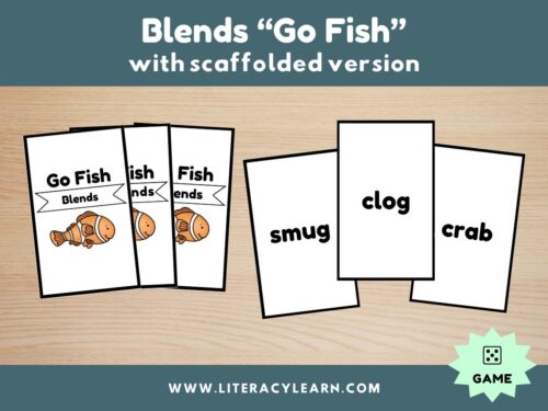 Graphic titled, "Blends Go Fish with scaffolded version."