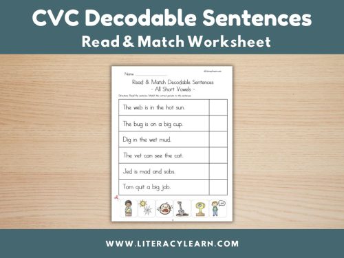 CVC Decodable Sentences: Read & Match Worksheet