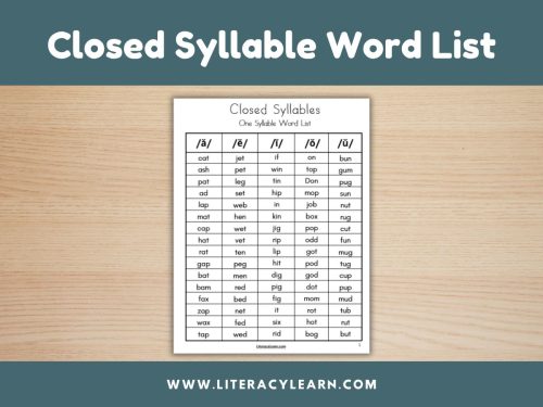 Closed Syllable Word List