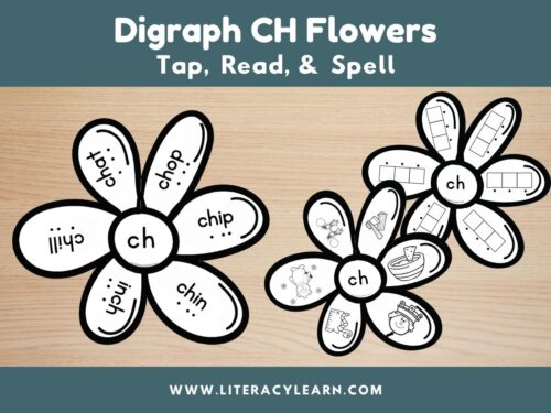 Graphic titled, "Digraph CH Flowers: Tap, Read, and Spell."