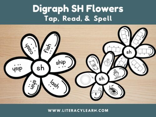 Graphic titled, "Digraph SH Flowers: Tap, Read, and Spell."