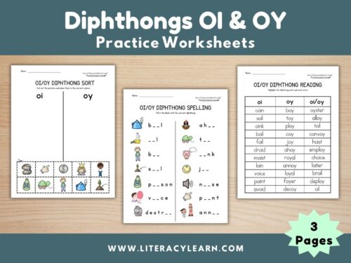 Cover photo showing diphthong oi/oy worksheets.