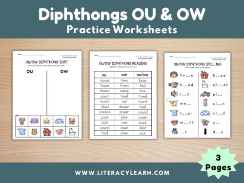 Cover for diphthongs OU/OW worksheets.