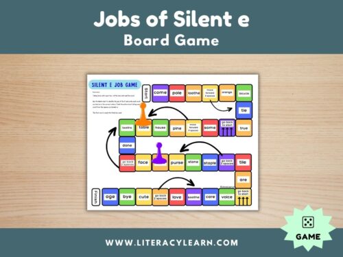 Graphic titled, "Jobs of Silent e Board Game."