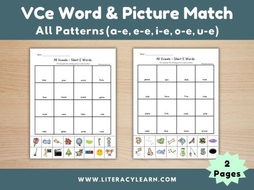 VCe Word & Picture Matching Worksheets (Silent E Words)