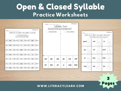Open and Closed Syllables Practice Worksheets