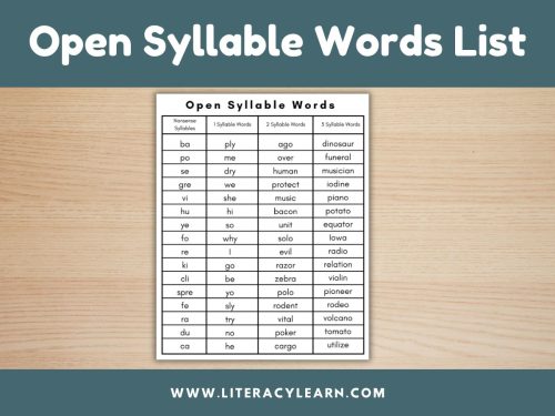 Open Syllable Words List