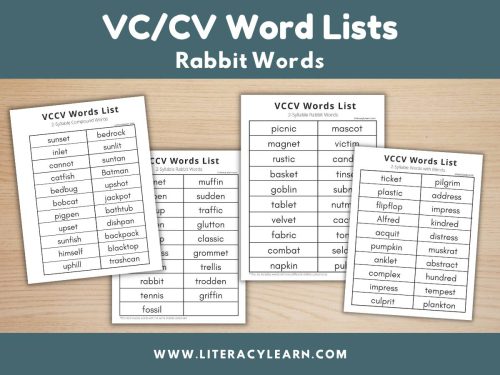 VC/CV Word Lists (Rabbit Words)