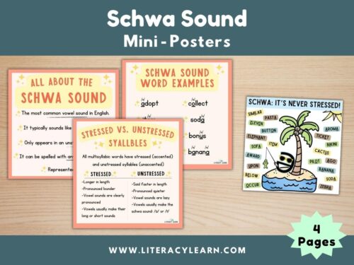 Graphic titled, "Schwa Sound Mini-Posters."
