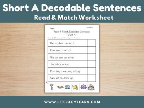 Short A Decodable Sentences: Read & Match Worksheet