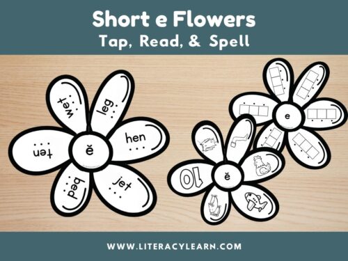 Graphic titled, "Short e Flowers: Tap, Read, and Spell."