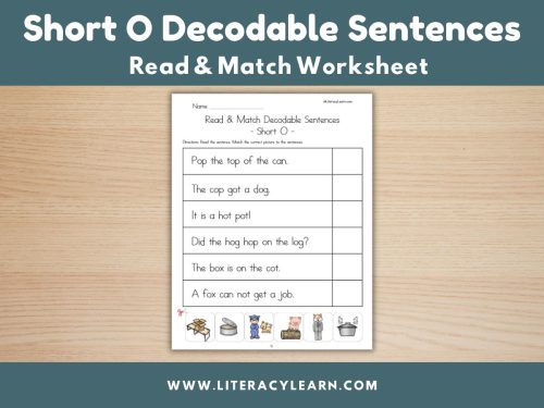 Short O Decodable Sentences: Read & Match Worksheet