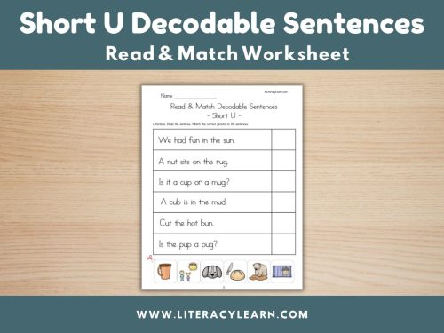 Short U Decodable Sentences: Read & Match Worksheet