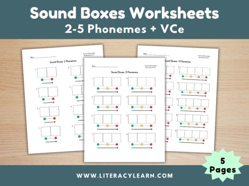 Sound Boxes Spelling Worksheets for 2-5 Phonemes