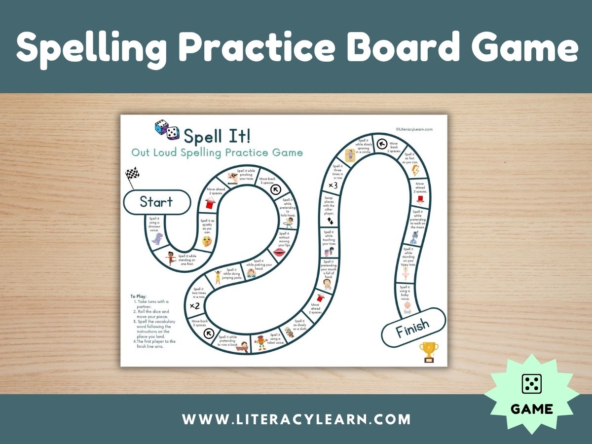 Spelling Practice Printable Board Game Literacy Learn Unlimited