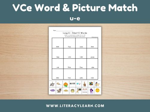 U-E Word & Picture Matching Worksheet (Silent E Words, Long U)