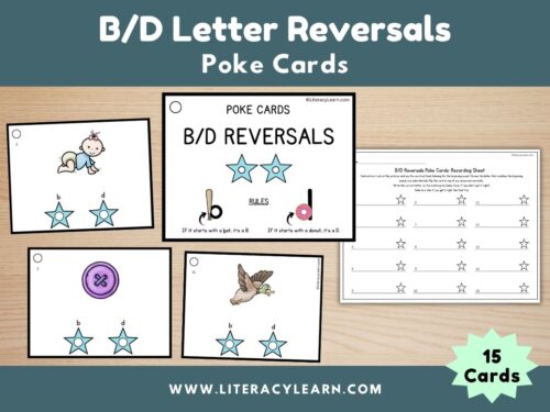 Graphic titled, "B/D Letter Reversals Poke Cards."