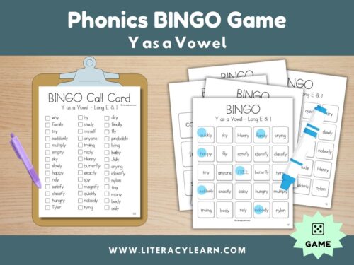 Phonics Bingo: Y as a Vowel (Long E & Long I)