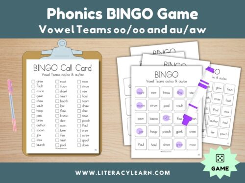 Phonics Bingo: Vowel Teams OO/OO & AU/AW