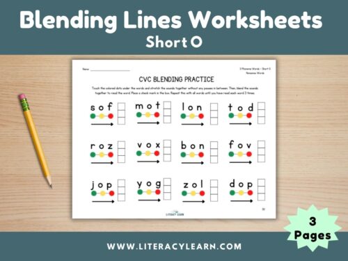 Cover photo for short o words blending sheets.