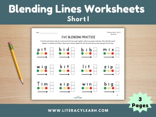 Cover for short i word blending sheets.