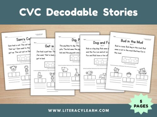 Graphic titled, "CVC Decodable Stories."